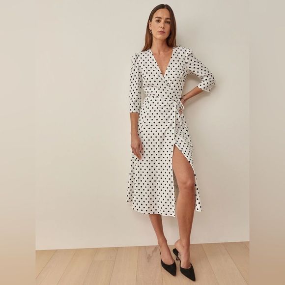 Reformation White and Black Polka Dot Midi Dress - Picture 2 of 7